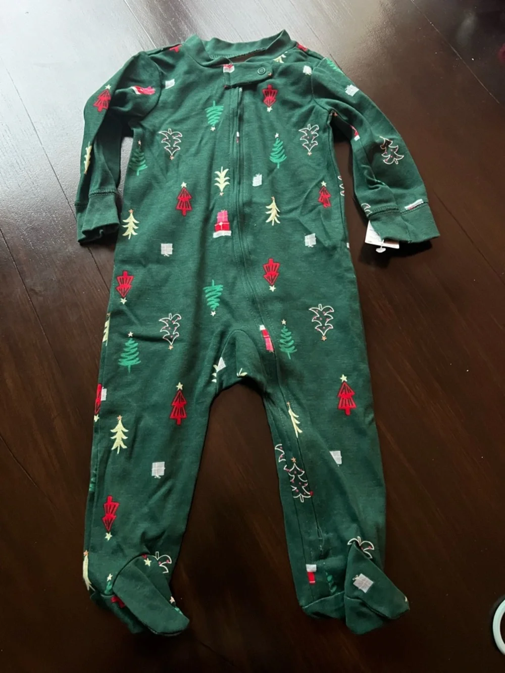 New - Carter’s Green Holiday Tree Print Footed One-Piece Sleeper